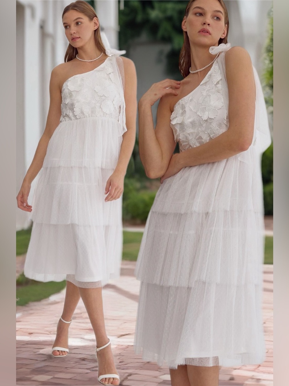 Entro Elodie Tulle Tiered One Shoulder Casual Wedding Engagement Dress New Large